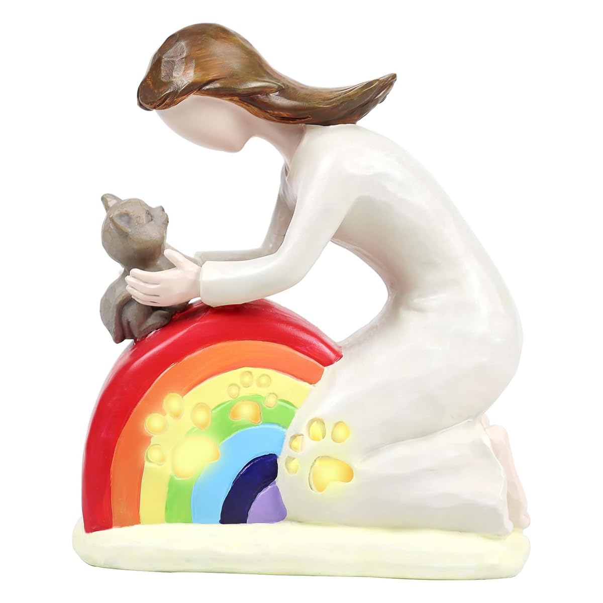 Nicear Rainbow Bridge Cat Memorial Gift with - Handcrafted Resin Statue Of Girl Hugging Cat for Pet Loss Sympathy - Image 2