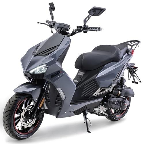 Burnout Motorroller 50 ccm BAD S, Grau, 45 km/h, Euro 5, EFI Einspritzung, Voll-LED, Keyless Go, Alarmanlage, USB-Ladedose, hydraulische Scheibenbremsen v/h