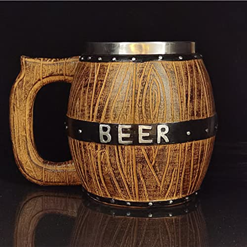 mewmewcat Caneca de cerveja de barril de madeira de aço inoxidável de grande capacidade Barril de ce