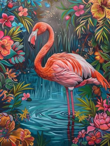 Kit paint by numbers flamants roses avec pinceaux et acrylique pour décoration murale