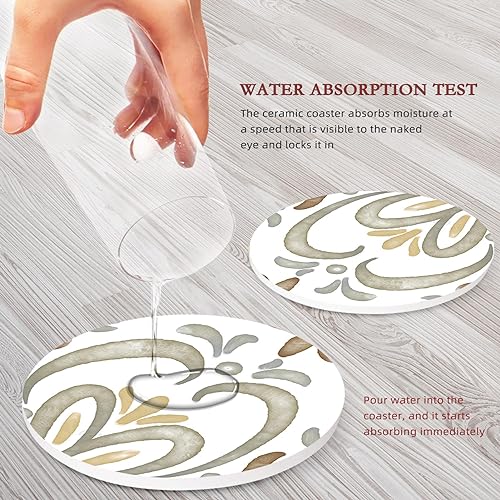 Bribay Coaster For Drinks Set Of 6, Ceramic Gray Moroccan Talavera Absorbent Round Ceramic Stone Mat, With Cork Base And Metal Holder, Gift For Housewarming Room Bar Decor thumb #2