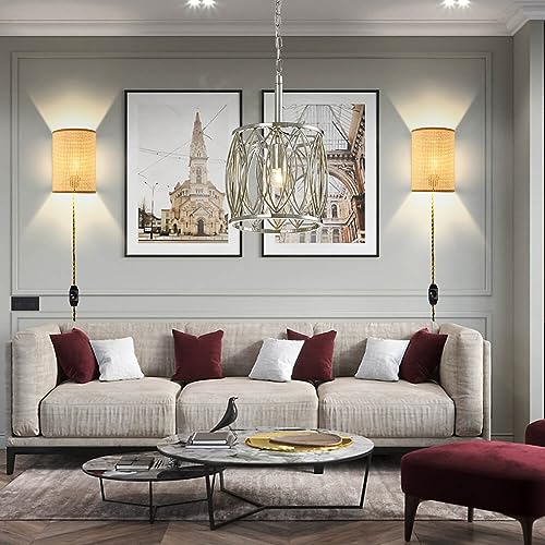 Xininsun 000 Wall Sconces Set Of Two,Plug In Wall Sconces,Rattan Lampshade,Wall Lamp thumb #4