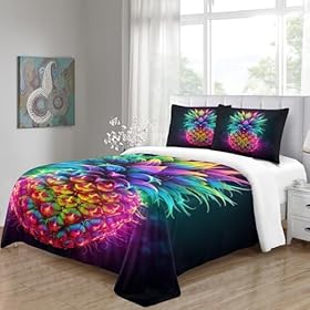 Neon Pineapple Microfiber Duvet Cover Set for Children Boys Girls Colorful Sparkling 3D Printed Quilt Cover Set 3 Piece with 2 Pillowcases Queen(228x228cm) 51gKYMBLpGL. SS280