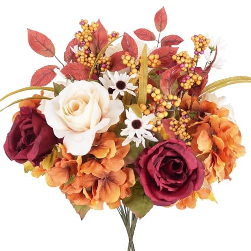 2 Pcs Fall Flowers 19In Fake Roses Bouquet Silk Orange