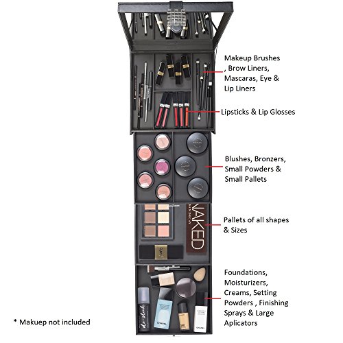 Glenor Co Makeup Organizer - Extra Large Exquisite Case w Modern Closure, 4 Drawer Trays