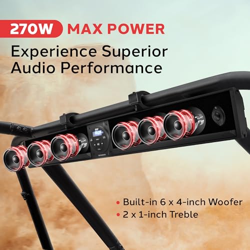 Image of Pyle 36 inch Marine Sound Bar Speaker System for ATV /UTV with Bluetooth, 270W Peak Power, Built-in Amplifier, 6x4 Woofers, 2x1 Treble, Remote Control, USB /AUX Input, Handlebar Mount, IPX5 Waterproof