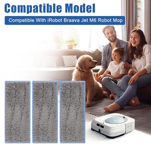 Wischauflagen Wiederverwendbare Mopps Pads für iRobot Braava Jet M6 M6134 Roboter Mop Ersatzzubehör, waschbar, 3 Stück
