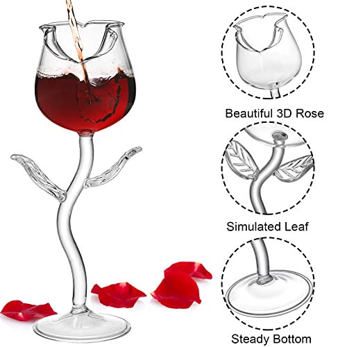 Mezchi M-ROSECOCKTAILCUPS-CLEAR-4P Set Of 4 Rose Cocktail Glass, Flower Red Wine Glass, Clear Rose Goblet Glasses, Stem Champagne Flutes Drinkware thumb #2