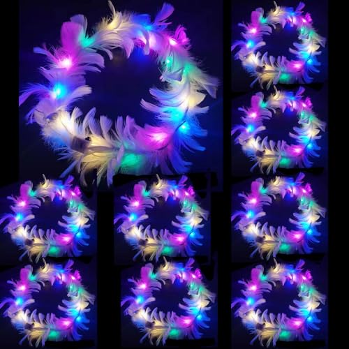 Funmo 10 Pcs Diadema con plumas LED, Plumas Diadema iluminada bandas para el cabello, Diadema Led Con Luminosas, Diadema Mujer,Accesorios Fiesta,Bodas, Navidades,Vacaciones,Dale Un Regalo Regalos