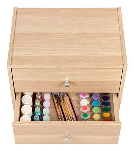 Image of IRIS USA 2-Drawer Modular Wood Stacking Storage Box, for Office Closet and Nightstand, Easy Assembly, Stacking Storage Boxes, Light Brown