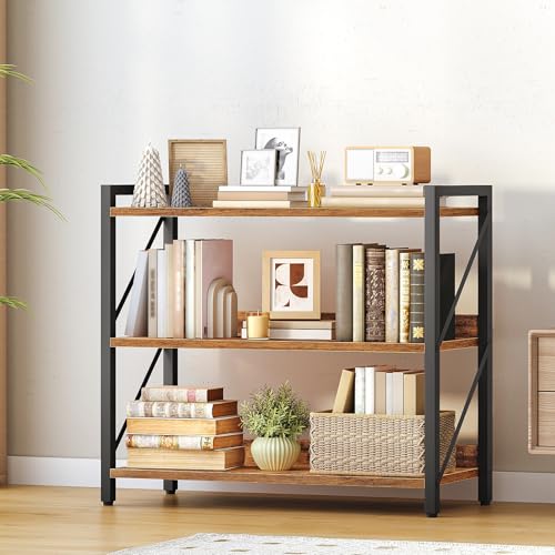 Image of HOOBRO Bookshelf, 3-Tier Industrial Bookcase, Book Shelf Storage Organizer, Bookshelf with Metal Frame for Living Room, Bedroom, Home Office, Kitchen, Rustic Brown and Black BF718SJ01