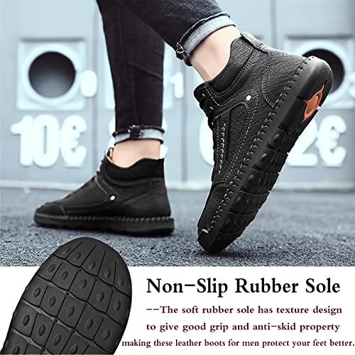 Mens Casual Loafers Shoes Ankle Chukka Boots Hand Stitching Mid top Soft Leather Lace-up Flats Oxford Walking Driving Shoes 5