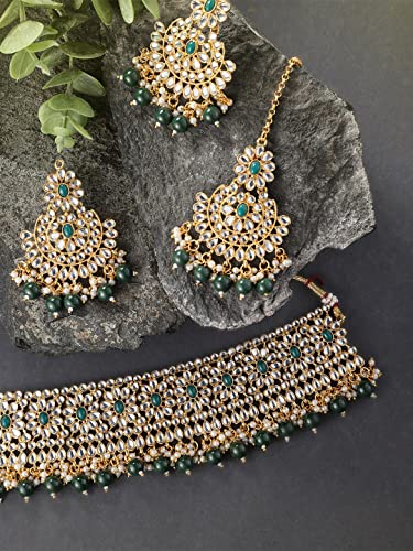 Aheli Faux Pearl Choker Necklace with Earrings Indian Traditional Bollywood Jewelry Set Gift for Women3
