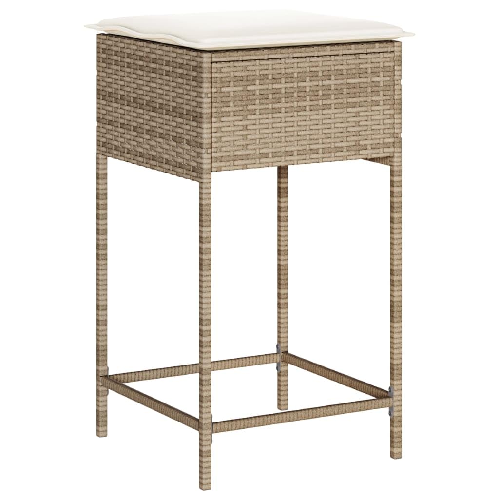 vidaXL Taburetes de Cocina con Cojines 2 uds ratán sintético Beige, Taburete, Taburete de Bar al Aire Libre, Silla de Bar, Taburete de jardín