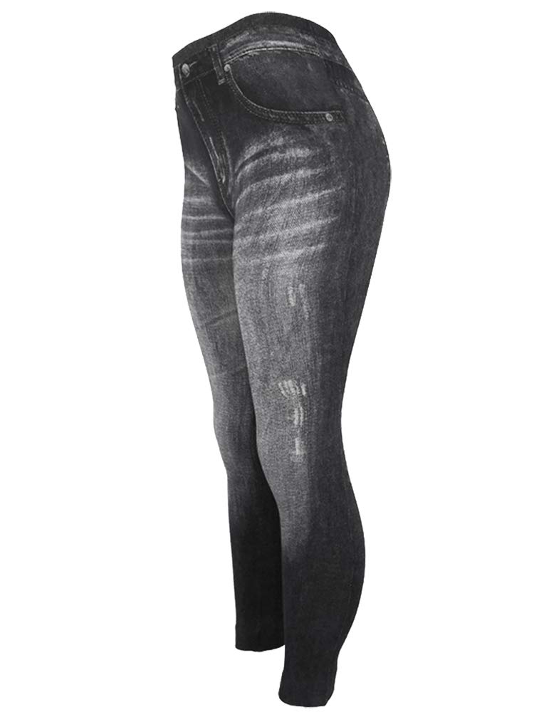 Women's Denim Print Fake Jeans or Solid Colors Seamless Full Length Leggings for All Seasons.