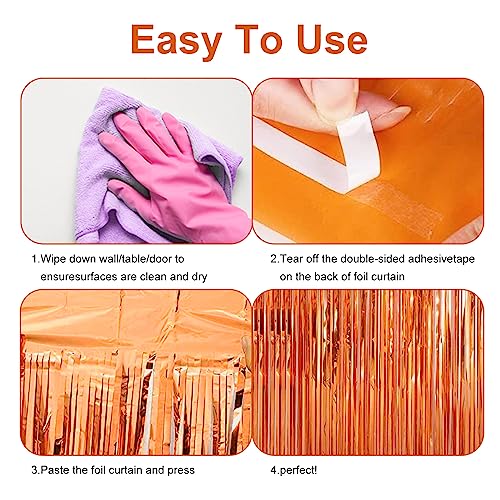 Image of 2 Pack 3.28 ft x 6.56 ft Orange Tinsel Curtain Party Backdrop Decorations, Metallic Foil Fringe Backdrop Door for Halloween, Christmas, Birthday Graduation Wedding Party Streamers Photo Backdrop.