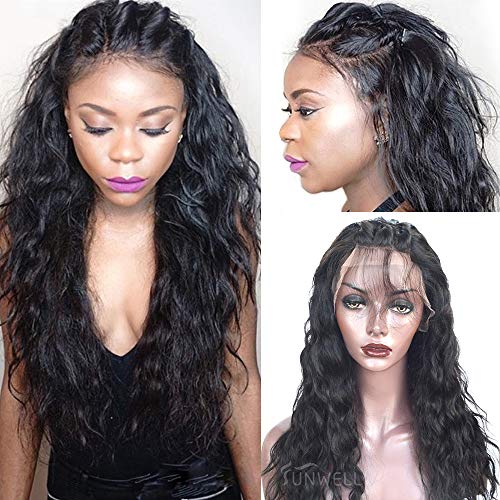 Sunwell Full Lace Human Hair Wigs Water Wave Glueless Virgin Brazilian Hair Wigs with Baby Hair for Black Women 150% Density Natural Color 20 inch