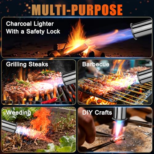 Image of Torch Gun with One-Touch Max Fire, Flame Thrower with Safety Lock, Blow Torch Gun for BBQ, Grill, Charcoal Lighter, Cooking Flamethrower for Camping, Outdoors (Tank Not Included)