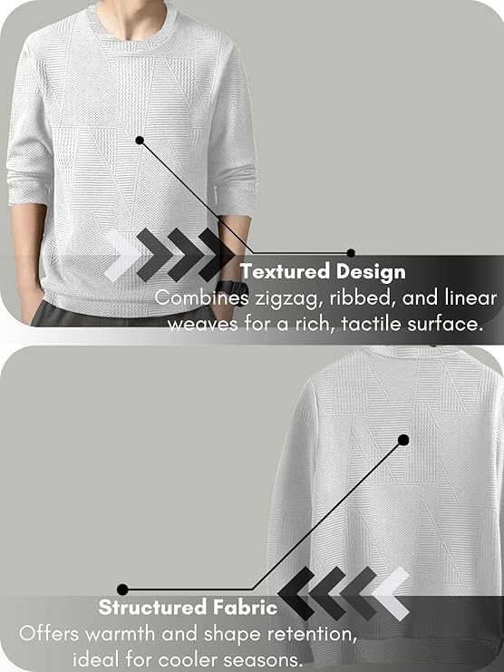 Image of GRECIILOOKS Full Sleeve T Shirt for Men | Casual T-Shirts for Man|Poly Cotton Textured Oversized Fit T-Shirt | Round Neck T-Shirt's