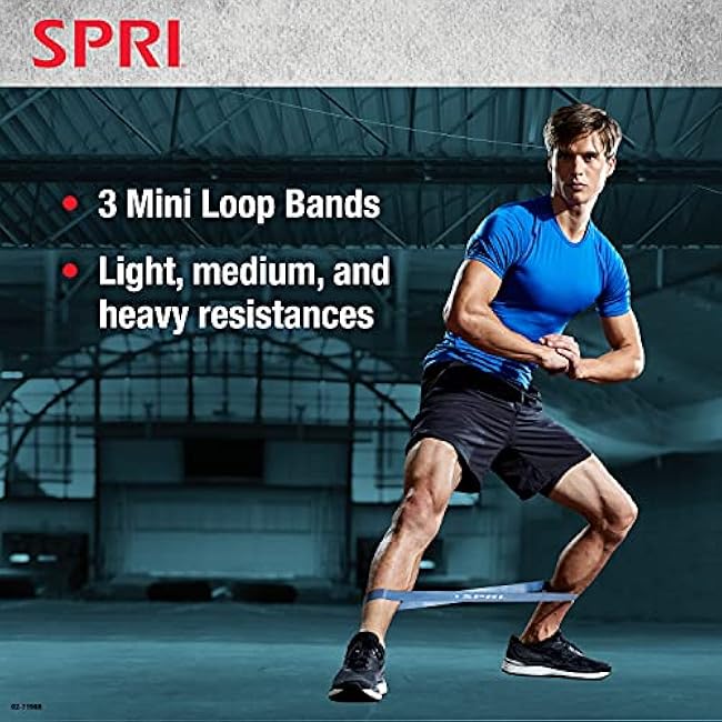 SPRI Mini Loop Bands Kit, Set of 3 - Light, Medium, Heavy Resistance Bands for Lower Body Workouts, Toning Muscles, and Exercise