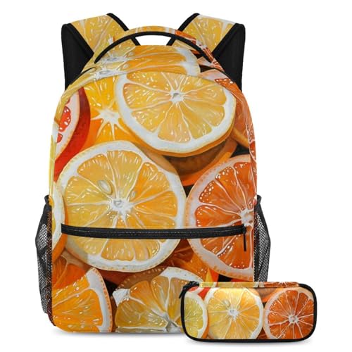 Ensemble complet sac à dos et trousse enfant orange citron