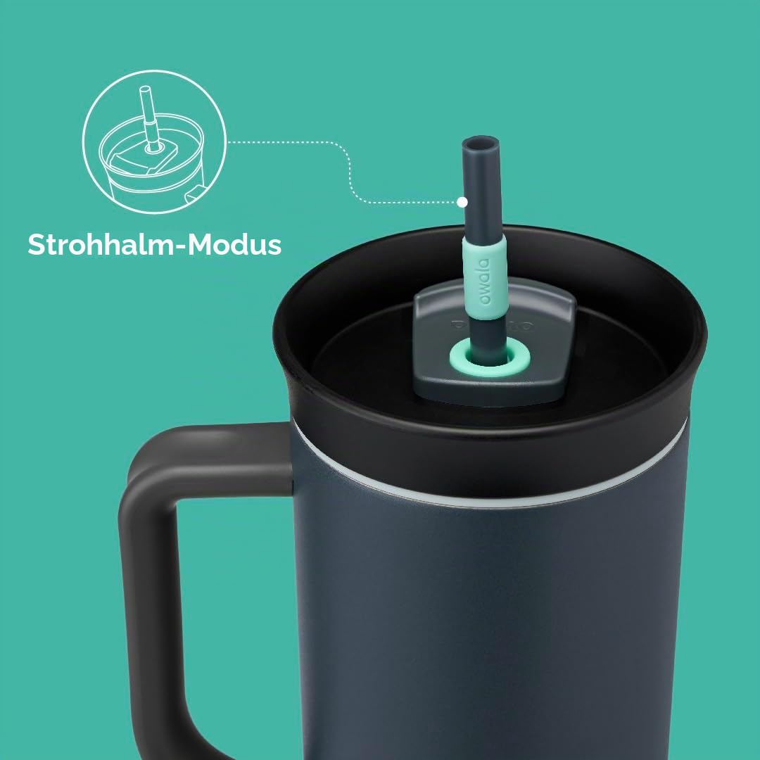 Owala Edelstahl Tumbler Thermobecher, 1.18 L – Isolierter Thermobecher mit Verschüttungssicherer Deckel, Strohhalm und Tragegriff, optimal fürs Auto und Reisen, Foggy Tide