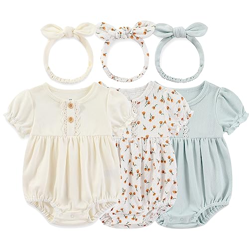 Image of Ecojoy Newborn Baby Girl Bodysuit Suit Baby Clothes Short Sleeve 3 Outfit Bundle Mix Match