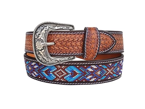 Western Tooled Leather Beaded Belt For Men and Women 30AB0102