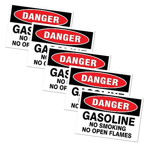 Image of CVANU Danger GASOLINE No Smoking No Open Flames Warning Safety Self-Adhesive Waterproof PVC Vinyl Sign Sticker Size (11.7inchX8.3inch) Pack of 5