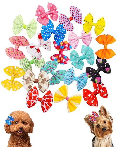 PET SHOW 20pcs Dog Hair Bows with Alligator Clips for Small Medium Dogs Bowknot Hair Clips Cat Puppy Yorkshire Grooming Hair Accessories Assorted