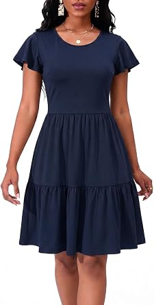 LalaLin Womens Short Sleeve Midi Dress