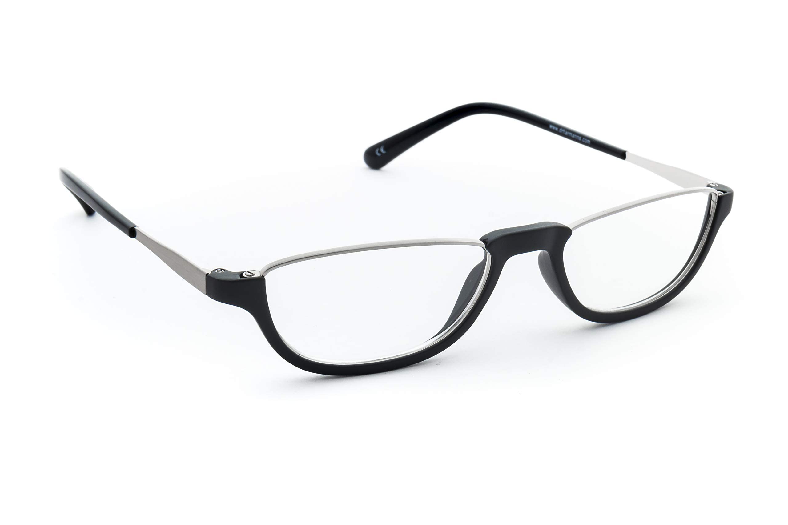 Dr.Harmann's Rectangular Reading Glasses (Black With Gun) (iRead ONE +2.25)