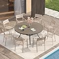 VICLLAX 9 Pieces Outdoor Table and Chairs, Patio Dining Set for 8 Includes 53" Outdoor Round Table and 8 Stackable Patio Chairs for Lawn Garden, Grey Wood-Like Table