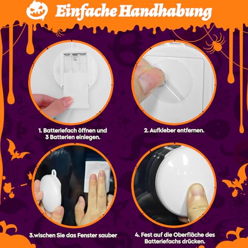 Smilfree Halloween Deko Fenster, 3 LED Fensterlichter Sarg Kürbis Katze – Ansicht 4