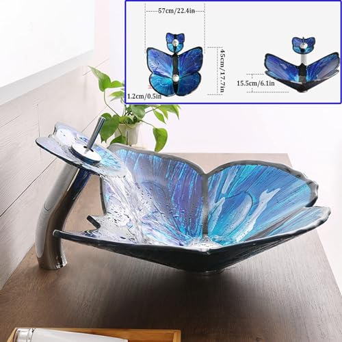 Lavabo in Vetro temperato, Mobile da Bagno a Incasso con Rubinetto a Cascata e piletta di Scarico a Scomparsa.