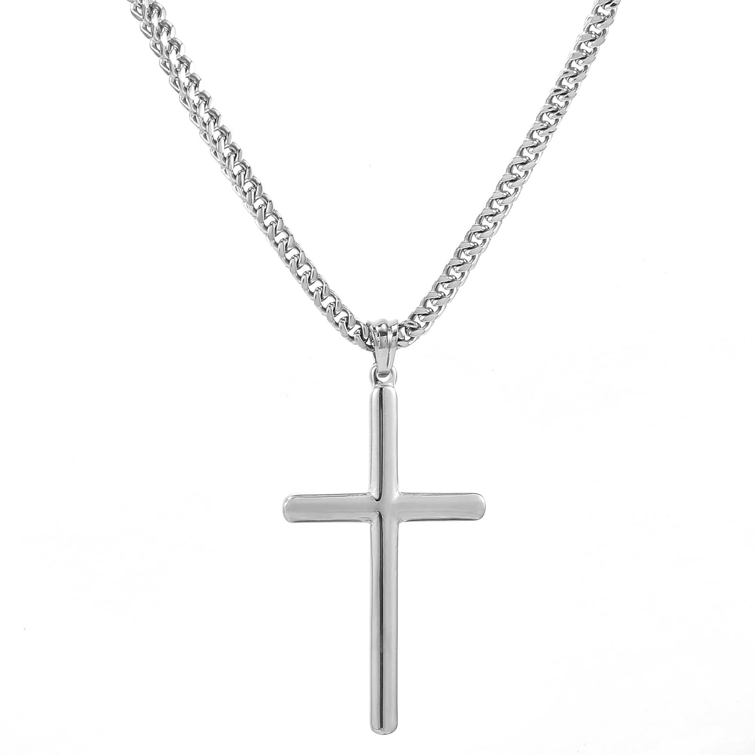 Silver Plated Fancy Cross Pendant with Cuban Chain Fashion Jewellery Gift for Men & Boys