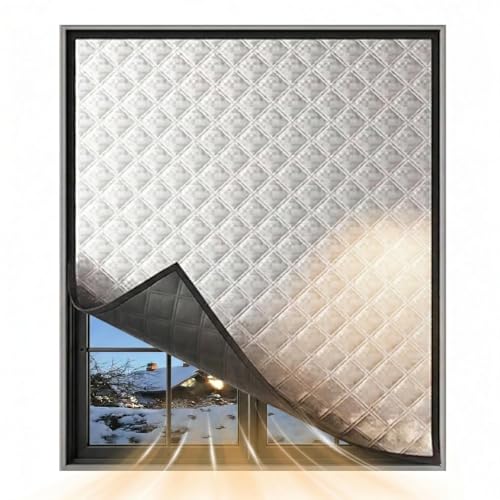 Elfzone Window Insulation for Winter -39*70in Blackout Curtain, Soundproof Curtains, Oxford Cloth and Cotton Fiber Filled, Black Out Shades for Living Room Bedroom (Gray )