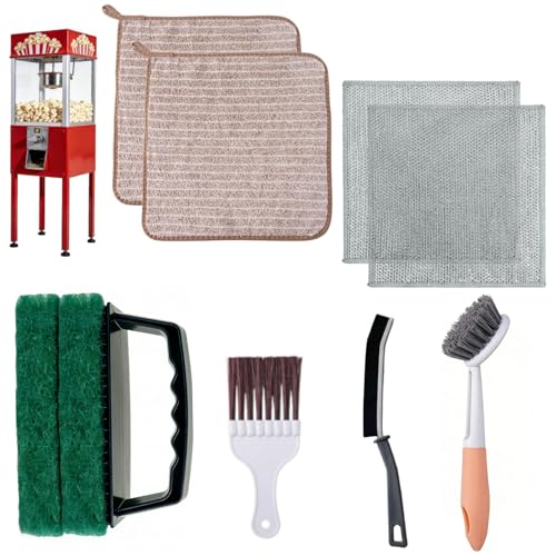 Popcorn Machine Cleaning Kit 10-Piece for Grease Removal Cleans Poppers Toasters Air Fryers Ovens & Coffee Makers;Long & Crevice Brushes Reach Tight Spots; Compact Base Saves Space;Home & Commerci