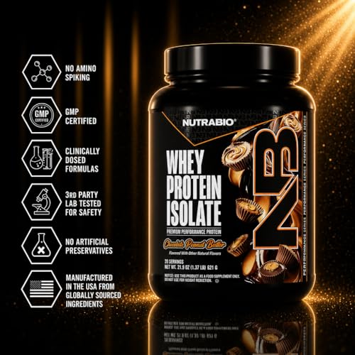 Image of NutraBio 100% Whey Protein Isolate Protein Powder, 25g Protein with Complete Amino Acid Profile, Non-GMO, Soy & Gluten Free,Low Carb,Low Calorie Whey Protein Powder,Chocolate Peanut Butter,20 Servings