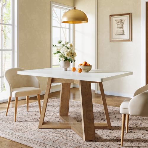 Image of Tribesigns 47-Inch Dining Table for 4 People, Modern Kitchen Table with Wooden Legs, Dinner Table for Kitchen, Dining Room, Small Space, White and Brown