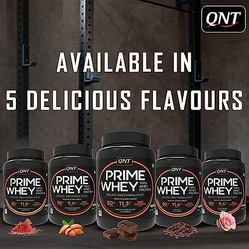 Image of QNT Prime Whey Protein Powder | Kesar Kaju Pista, 1 Kg | Triple Blend of Whey Isolate, Concentrate & Hydrolysate | 25g Protein, 5.9g BCAA per Scoop | Best Whey Protein Powder for Men & Women