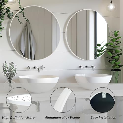 Image of Sunniry White Circle Mirror, Round Mirror 20 inch, White Round Mirrors Matte Metal Frame, Circle Mirrors for Bathroom, Bedroom, Living Room, Hallway.
