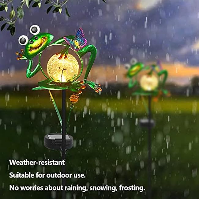Frog Garden Solar Lights Outdoor Decorative, 2 Pack Metal Frog Garden Decor for Outside Waterproof Solar Stake Lights for Lawn Ornaments Patio Yard Decorations, Gardening Gifts for Mom Women