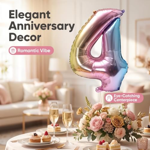 Image of YPSelected 32 Inch Large Foil Helium Number Balloon Birthday Wedding Party 0-9 (Rainbow, 4)