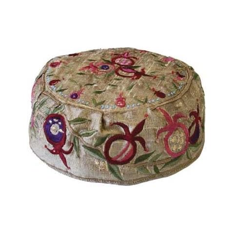 Kippah Bukharan Or Yemenite Bucharian & Yarmulke Hat - Yair Emanuel HAND EMBROIDEREY HAT POMEGRANATES GOLD (Bundle), L (AR-HME-2G) Cover