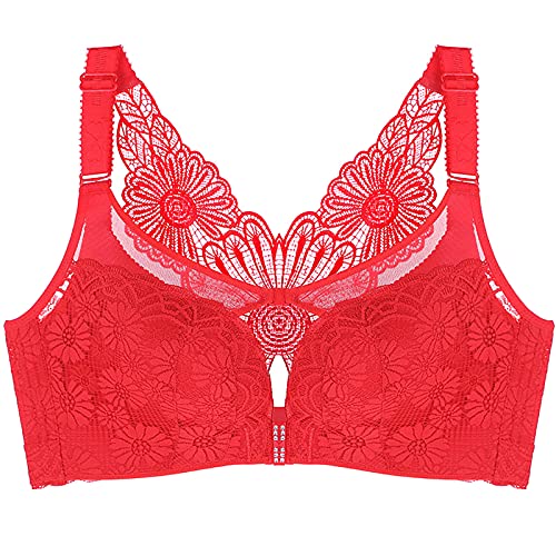 Ni_ka Soutien Gorge Sans Armature Grande Taille Soutien Gorge Adhesif Push Up Confortable Ouverture Devant Beau Dos Soutien-Gorge En Dentelle Sous-VêTements