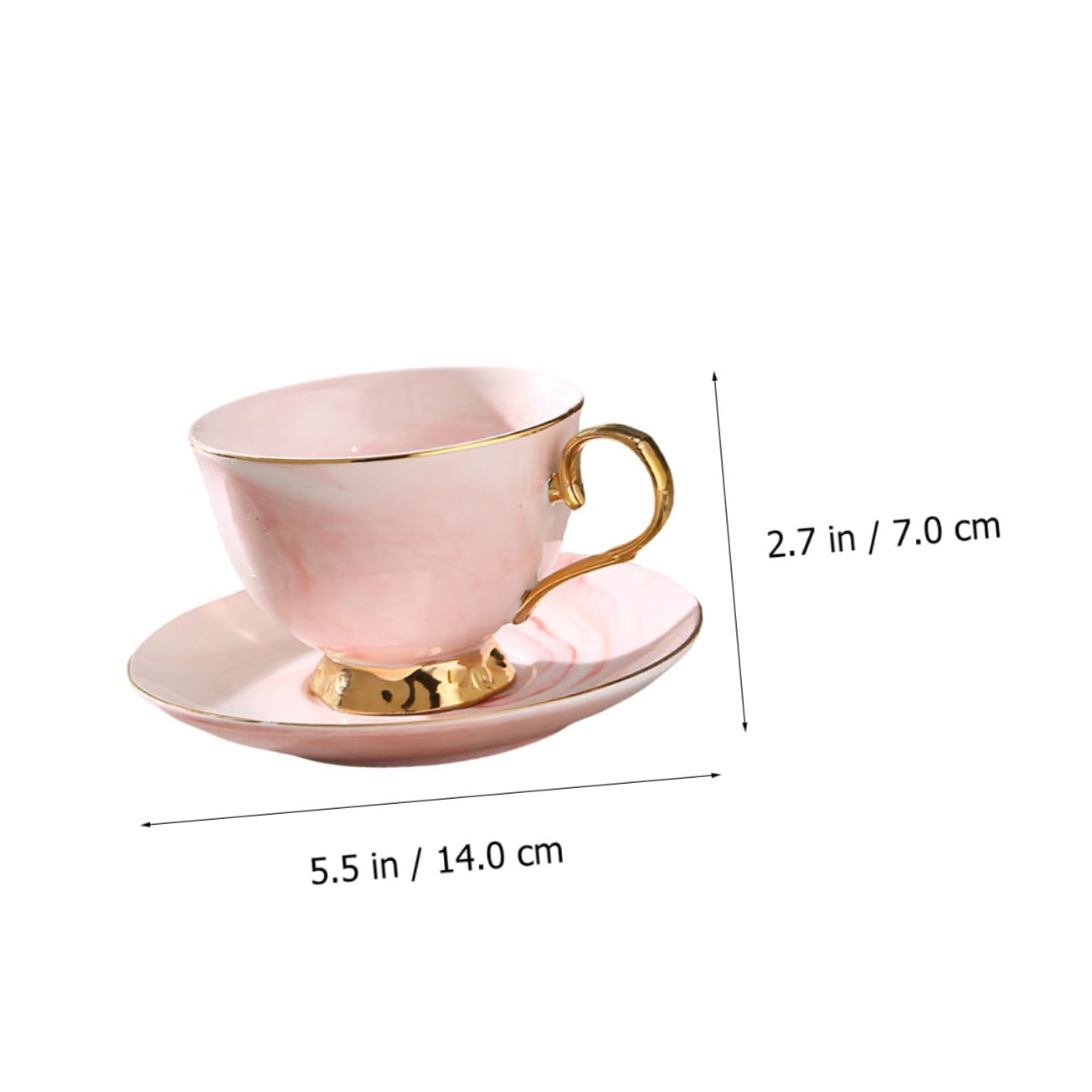 VILLCASE Taza con Platillo de Cerámica 250ml Rojo Estilo Mármol | Juego de Taza y Platillo, Diseño Moderno Decorativo, Apta para Café, Té, Leche, Chocolate Caliente