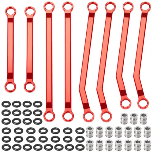 MORFUM Ascent-18 High Clearance Chassis Links Linkage 4 Links Set CNC Aluminum Linkage Set RC Links Linkage Set for Redcat Ascent-18 1/18 RC Crawler Car Upgrades Parts (Red)