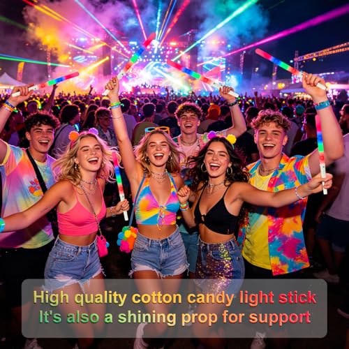 Image of 100PC Glow Sticks, Cotton Candy Sticks, Waterproof Cones Bulk for Party, Cotton Candy Stand Holder Accessories,Reusable LED Cotton Candy Party