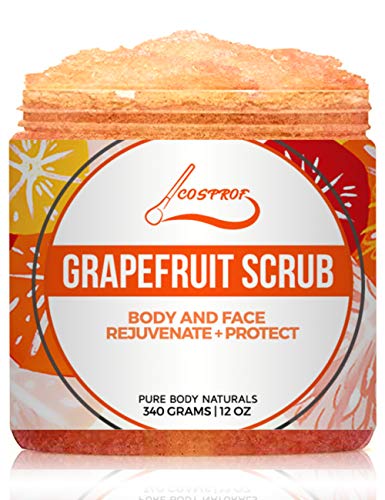 Grapefruit Face & Body Scrub, Skin Exfoliator and Moisturizer for Face Body Lip with Dead Sea Salt and Organic Essential Oils by Cosprof – 12oz